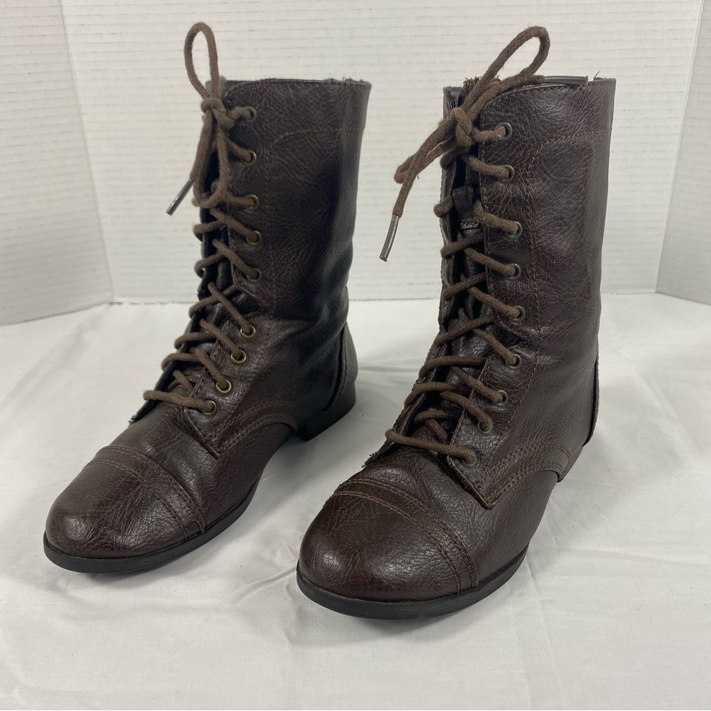 Steve Madden Dark Brown Troopa Zipper Lace Up Leather Combat Boots Size 3